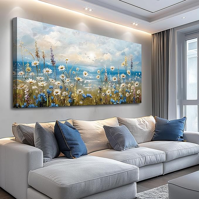 Canvas Wall Art for Living Room Large Wall Decor for Office Modern Bedroom Decorations White Flower Landscape Pictures Farmhouse Paintings Artwork Room Wall Mural Aesthetic Home Decor 60x30