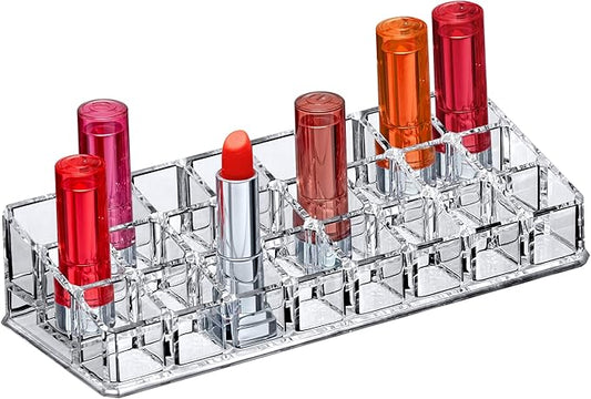 Amazing Abby - Glamour - 24-Slot Acrylic Lipstick Organizer, Lipstick Holder, Lip Gloss Holder, Cosmetic Storage Display, Perfect Storage Solution for Drawer and Vanity (Slot Size: 0.9" x 0.9")