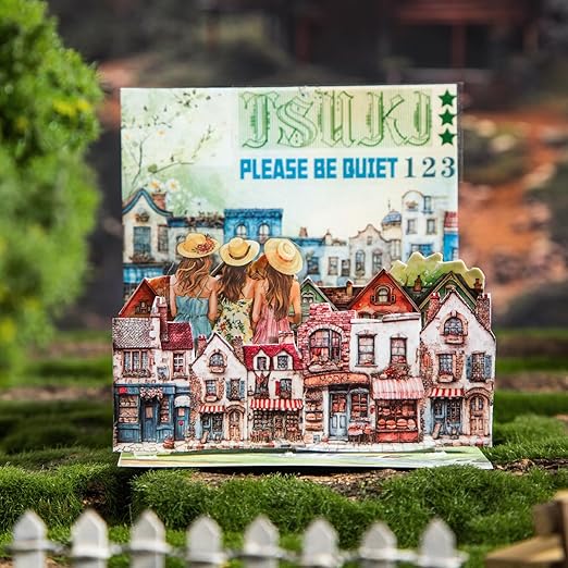 Weird House PET Tape Set with Clip, 6 Rolls of Vintage Town Stickers for Scrapbooking, Journaling, DIY Crafts, and Planners