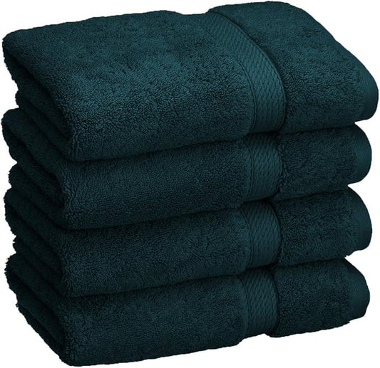 BLUENILEMILLS BNM Egyptian Cotton 4-Piece Towel Set, Includes 4 Hand Towels, Attached Loop for Easy Hanging and Storage, Hotel Quality, Perfect for Bathroom, Gym, Shower Space, or Spa, Teal