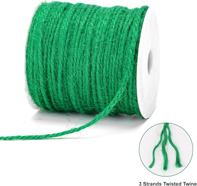 G2PLUS Garden Twine, 3MM 328 Feet Natural Jute Twine String, 3 Ply Green Heavy Duty Hemp Rope String for Gift Wrapping, DIY Arts & Crafts, Climbing Plants, Home Decor, Christmas