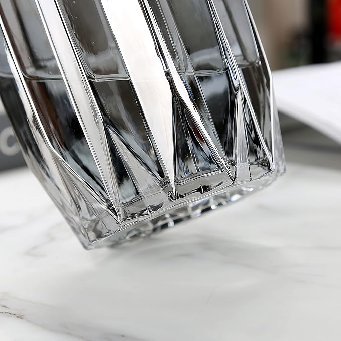 Black Grey Glass Vase with Modern Ribbed for Flowers, Candles, and Decorative Accents - Tall/Short Glass Vase for Centerpieces Home Table Decor(Grey H7.87inch)