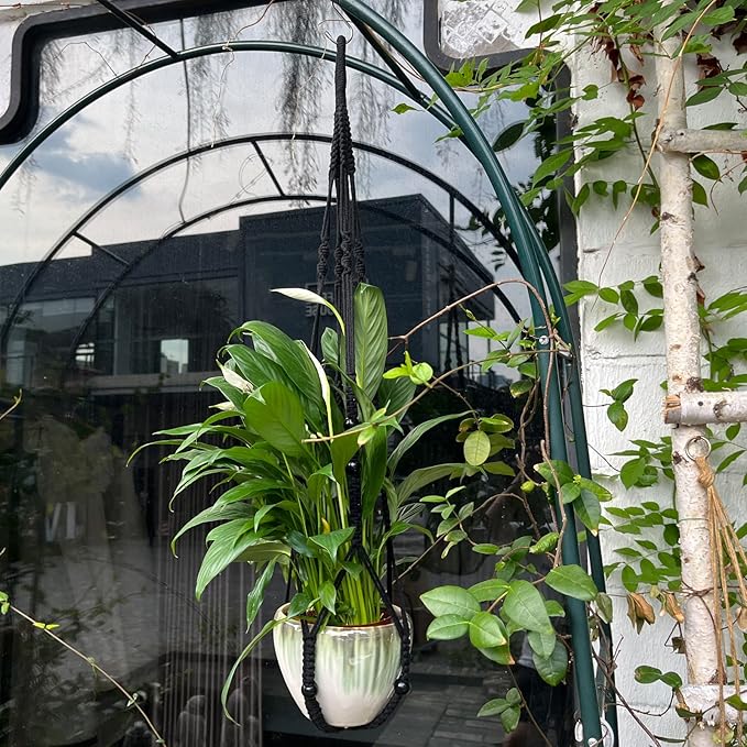 RIFNY Macrame Plant Hanger for 5 to 10 Inch Plant Pots, 35 Inch Woven Rope Hanger Kits with Hooks and Wood Beads, Hanging Planter Basket for Indoor Boho Home Decor (Black, 2 Pack)