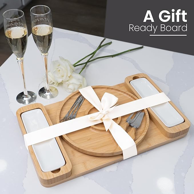 Bambüsi Personalized Charcuterie Board Gift Set - Cheese Board & Serving Tray - Large Bamboo Charcuterie Boards - Unique Elegant Housewarming Gifts New Home, Wedding Gifts, Natural
