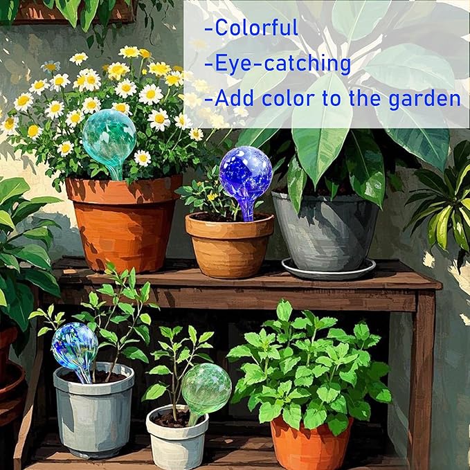 Self Watering Planter Insert Set of 4 - Small Glass Plant Watering Devices for Indoor & Outdoor Plants - Automatic Watering System for Daily Use