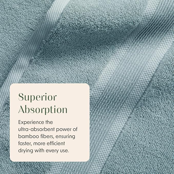 Springtree Home Luxury Bamboo Rayon Bath Towel Set 6 Piece Set | 35% Bamboo Rayon - 65% Cotton | Absorbent Quick-Dry Towels for Bathroom | Oeko-TEX Standard 100 Cotton | Aegean