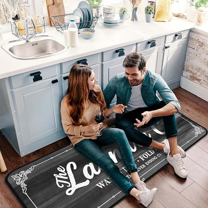 Laundry Room Long Mat Area Rug Non-Slip Floor Mat Waterproof Farmhouse Carpet for Kitchen 72" x 24" (Black/Grey)