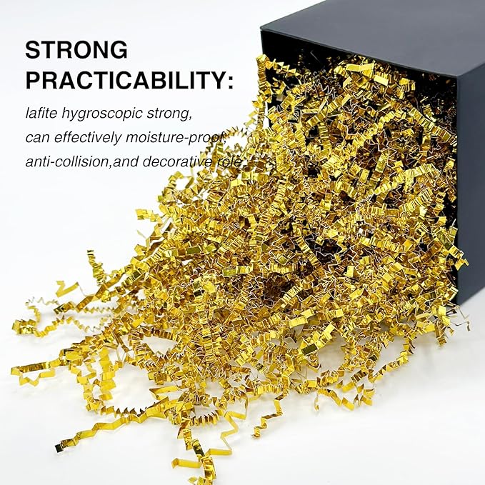2LB Crinkle Cut Paper Shred Filler for Bag Gift Box Basket Confetti Paper Shreded Stuffing Decoration for Valentine's Day Holiday Party(Gold)