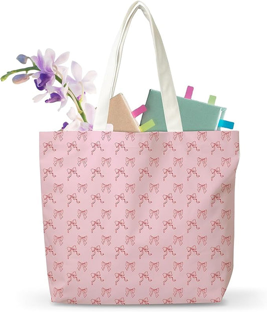 Pink Bow Canvas Tote Bag