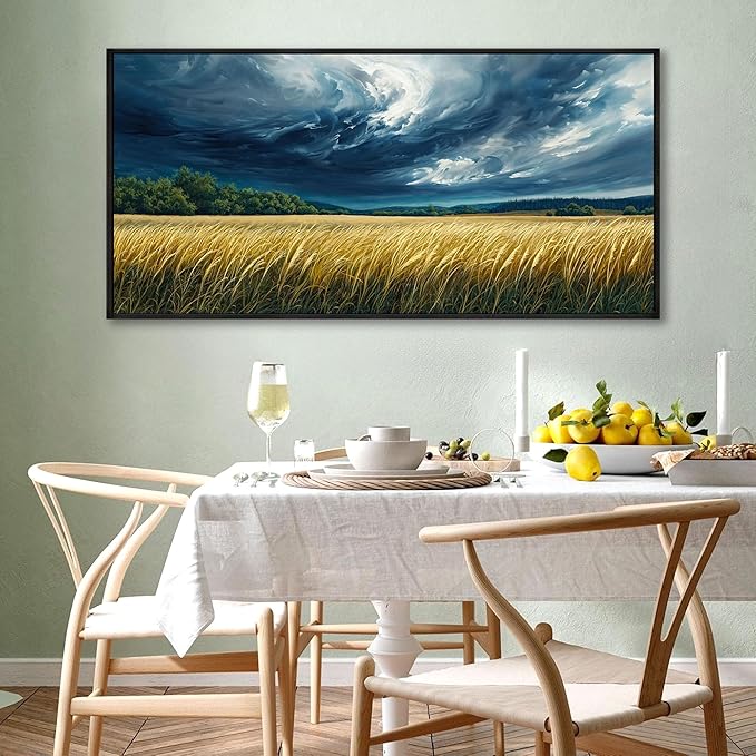 yiijeah Blue Abstract Canvas Wall Art - Rustic Wall Decor Living Room Bedroom Office Large Paintings Picture Framed Artwork for Walls Forest Landscape Sky Black Cloud Home Decoration