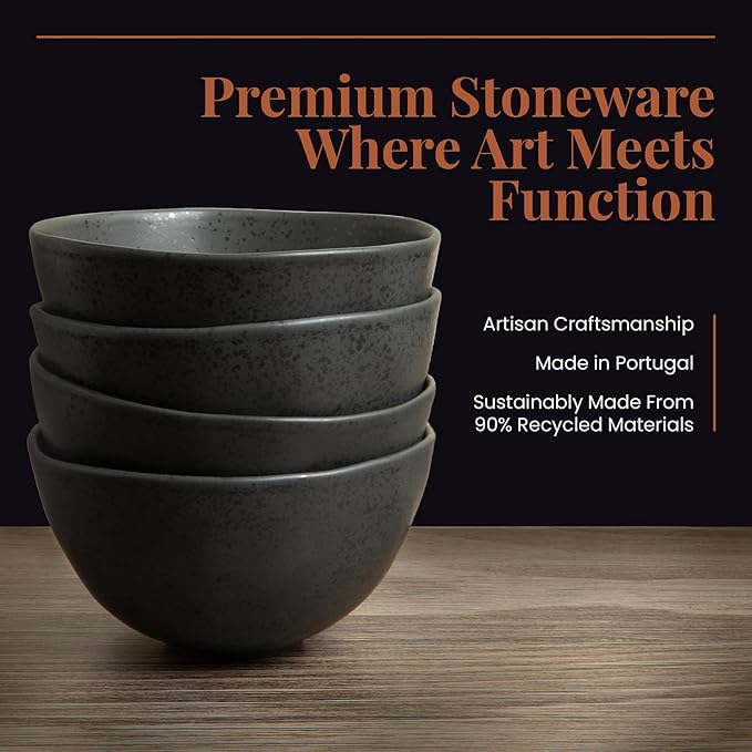 Trasa Home by Larder & Vine, Eco-Friendly High Fired Artisan Stoneware, Organic & Modern Dinnerware, 16 piece set, 4 place settings (Charcoal)