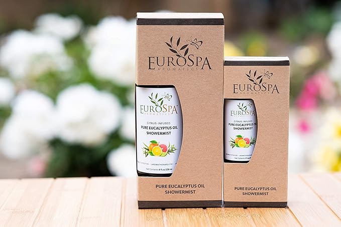 EuroSpa Aromatics Pure Eucalyptus Oil ShowerMist and Steam Room Spray, All-Natural Premium Aromatherapy Essential Oils - Citrus Infused, Duo Pack, 8oz and 2oz