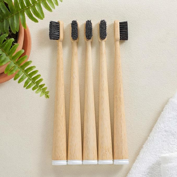 6 Pcs Horse Bristle Bamboo Toothbrush Soft Natural Bristle Bamboo Toothbrush (No Nylon, Horse Hair Only) Totally Compostable Biodegradable Zero Waste Plastic Free(Horsehair,Tail Spine)