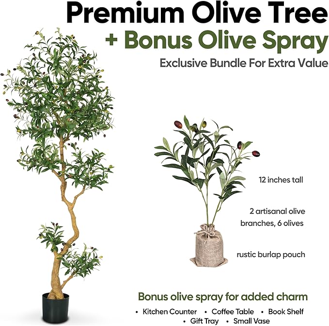 Fake Olive Tree 6.8 Feet – Artificial Plants Indoor, Faux Olive Tree, Fake Tree for Home Decor, Faux Trees Indoor for Living Room, Office, Bedroom – Tall Artificial Trees for Home, Designer Tree