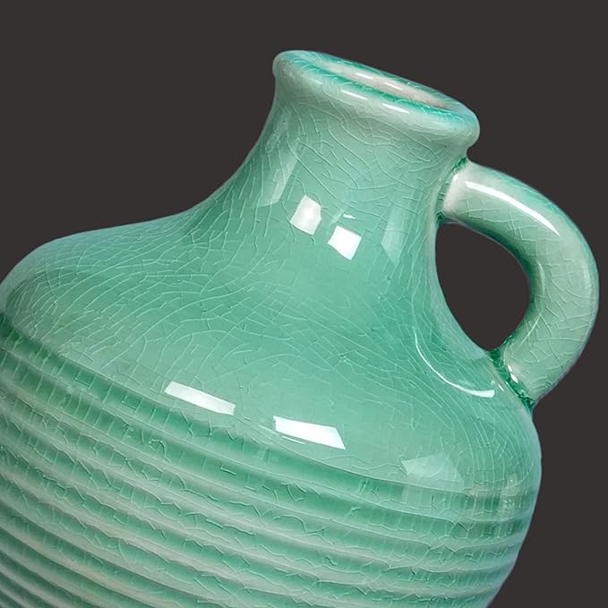 Sunddo Green Ceramic Vase 6 Inch - Small Decorative Vases with 1 Handle, Textured Modern Vase for Home Decor, Bathroom, Bedroom, Living Room, Centerpiece, Table Decor