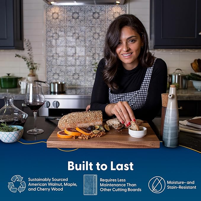 Sonder Los Angeles, Large Walnut/Cherry/Maple Wood Cutting Board for Kitchen, Charcuterie Wooden Board, Sorting Compartment, Reversible 17x13x1.1 in (Gift Box Included)