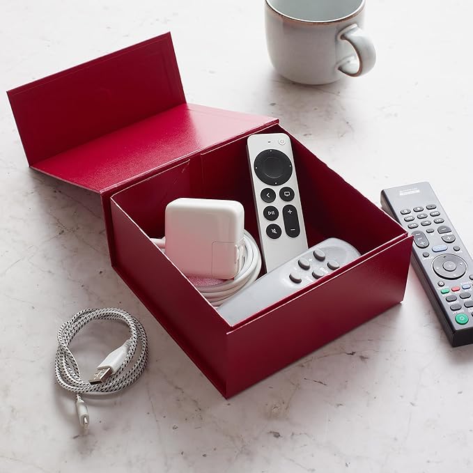 CECOBOX - Gift Boxes with Lids for Presents 6"x6"x2.75" - Matte, Collapsible Magnetic Closure Gift Box - Groomsmen & Bridesmaid Proposal Boxes, Wedding, PR, Birthdays, Holidays (Scarlet Leatherette)