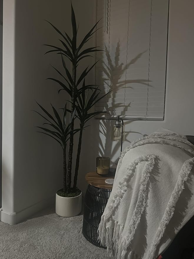 Artificial Agave Plant 6FT with 60 Leaves & 4 Trunks & Elegant Black Pot Realistic Tall Large Fake Faux Modern Tree 70 Inch for Indoor Home Office Porch Mall School Decor Housewarming Gift