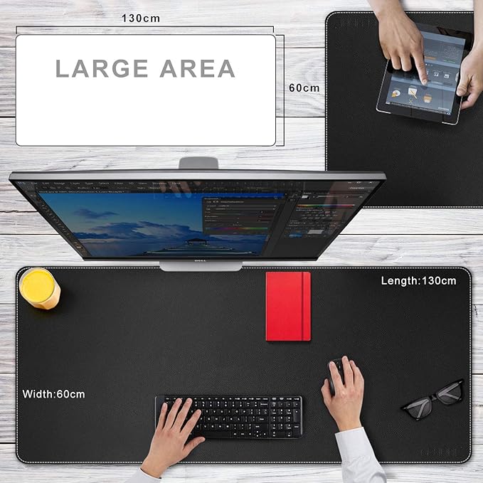 CENNBIE Leather Desk Mat, Extra Large Desk pad, Desk mats on top of desks, 51.2" x 23.6" XXXL Large Mouse Pad for Office and Home (Black)