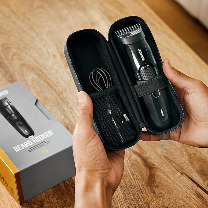 MANSCAPED® The Beard Hedger® Premium Men's Beard Trimmer, 20 Length Adjustable Blade Wheel, Stainless Steel T-Blade for Precision Facial Hair Trimming, Cordless Waterproof Wet/Dry Clipper
