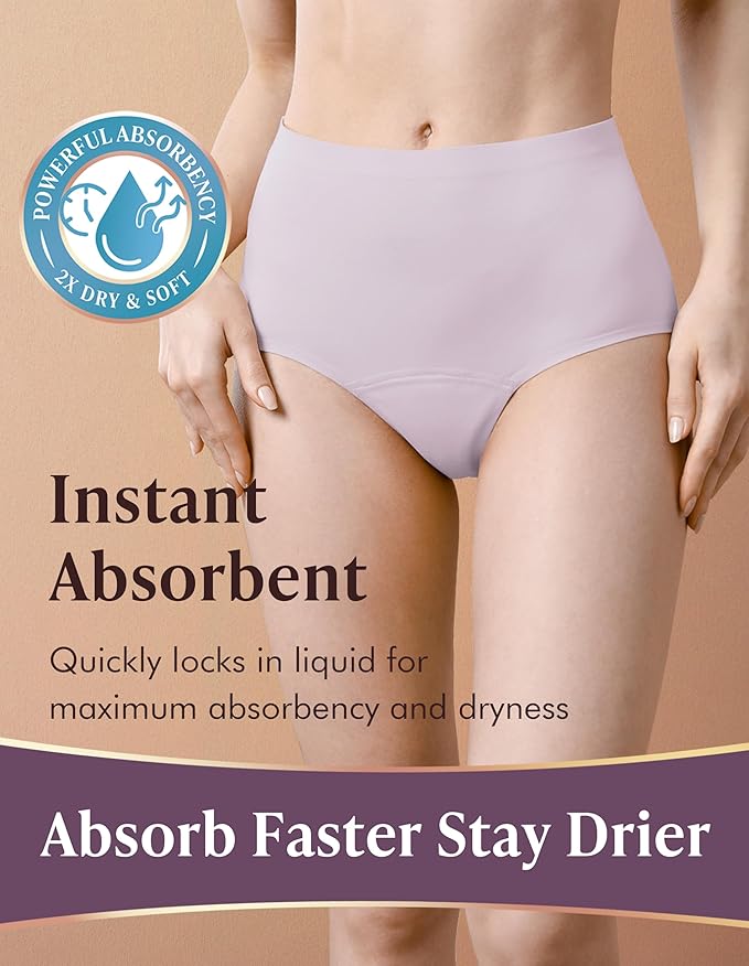 AIRCUTE Washable Urinary Incontinence Underwear for Women Absorbent Seamless High Waist Leak Protective Panty 3 Pack