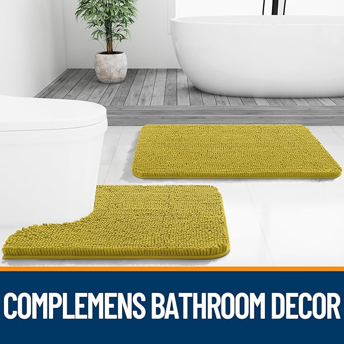 OLANLY Bathroom Rugs 30x20, Extra Soft Absorbent Chenille Bath Rugs, Rubber Backing Quick Dry, Machine Washable Bath Mats for Bathroom Floor, Tub and Shower, Home Decor Accessories, Deep Mustard