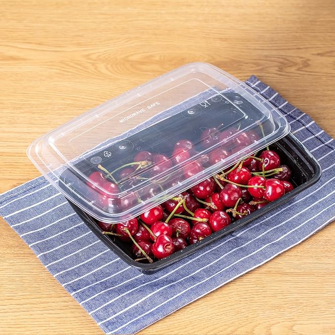 50 Pack (100-Piece) 32 oz Meal Prep Containers Reusable with Lids, Sturdy Leakproof & Food Safe, Microwave, Freezer, Dishwasher Safe Prep Containers, To Go Take Out Plastic Food Storage