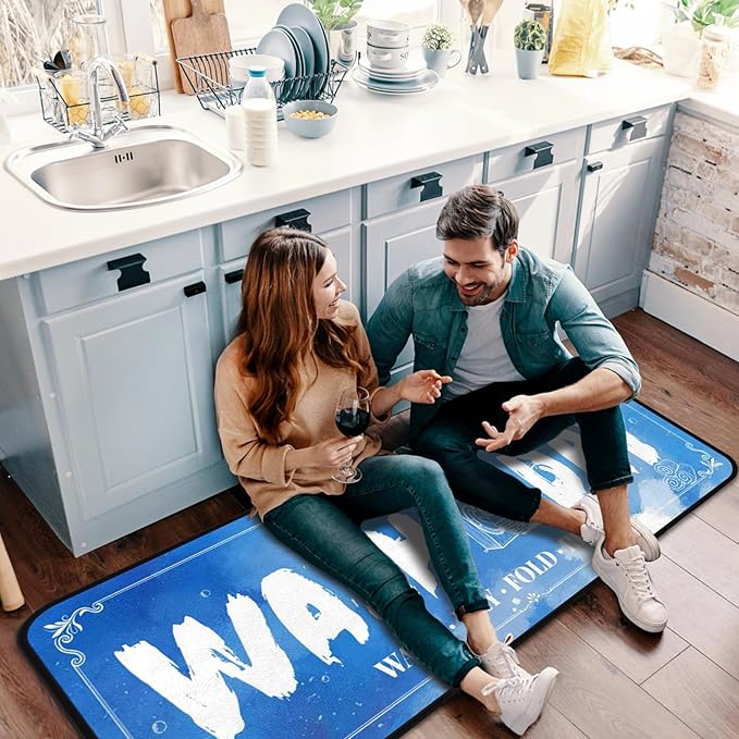 Laundry Room Long Mat Area Rug Non-Slip Floor Mat Waterproof Farmhouse Carpet for Kitchen 72" x 24" (Blue-1)