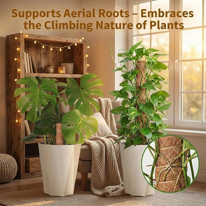 Moss Pole for Monstera, 4-Pack for All Stages - Two 28'' Bendable & Two 12'' Stackable Coir Poles, 7mm Aluminum Core Plant Support Stakes & Indoor Trellis for Pothos and Philodendron