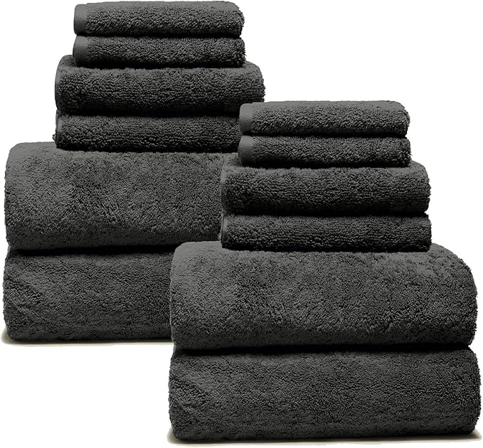 Italic Ultraplush 12-Piece Family Towel Set – Luxury Bath Towels, Hand Towels & Washcloths – Heavy Duty 800GSM Quick Dry, Plush & Absorbent 100% Australian Cotton (Charcoal)