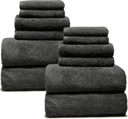 Italic Ultraplush 12-Piece Family Towel Set – Luxury Bath Towels, Hand Towels & Washcloths – Heavy Duty 800GSM Quick Dry, Plush & Absorbent 100% Australian Cotton (Charcoal)