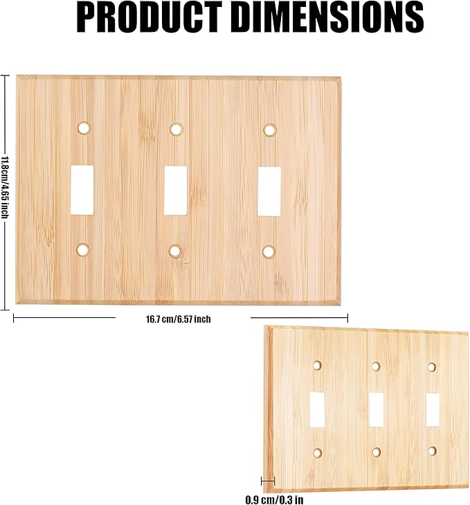 Raw Wood Light Switch Cover Decorative Triple Toggle Wall Plate 6.3" x 4.5" Bamboo Quality Light Switch Plate Cover for Bedroom Kitchen Home Decor (Triple Toggle)