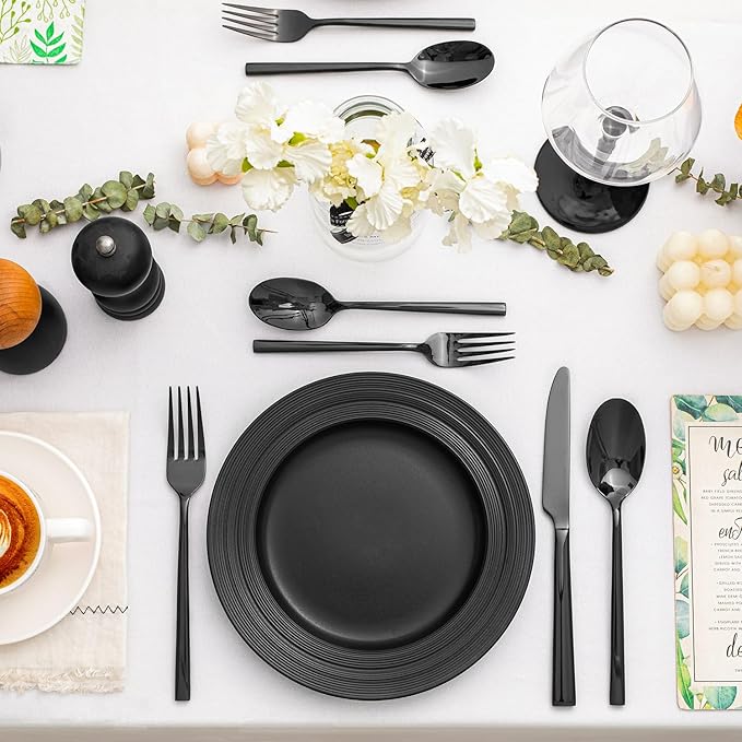 KINGSTONE Black Silverware Set, 40-Piece Forged Flatware Set Cutlery Set Premium Stainless Steel, Service for 8, for Kitchen, Home, Wedding, Party, Mirror Polished and Dishwasher Safe