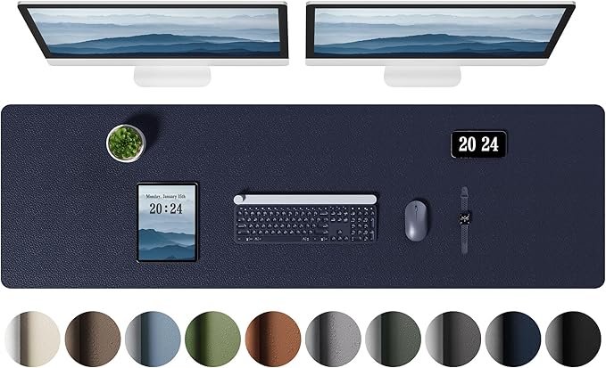 Aothia Leather Desk Pad Protector, Office Desk Mat, Large Mouse Pad, Laptop Desk Pad, Non-Slip PU Leather Desk Blotter, Waterproof Desk Writing Pad for Office and Home (Dark Blue, 55" x 17")