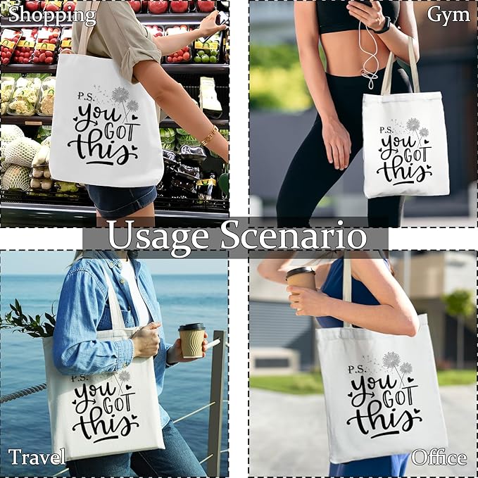 Inspirational Tote Bag, You Got This Motivational Canvas Tote Bags, Positive Affirmation Gifts for Women, Mental Health Gifts Reusable Grocery Shopping Bags