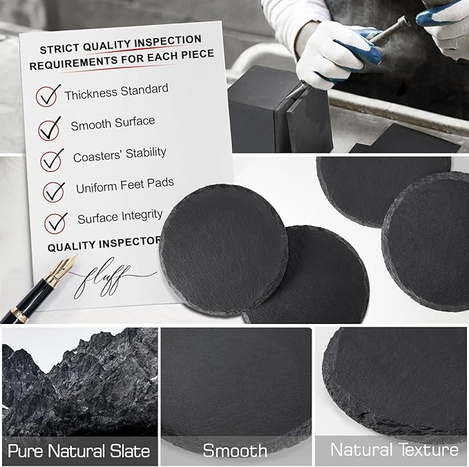 60 PCS Slate Coasters Bulk, MAPRIAL 4 Inch 30PCS Black Round, 30PCS Hexagon Stone Coasters for Laser Engraving, Handmade Drink Coaster Engravable Blanks Material for Engraver, Crafts, Gifts