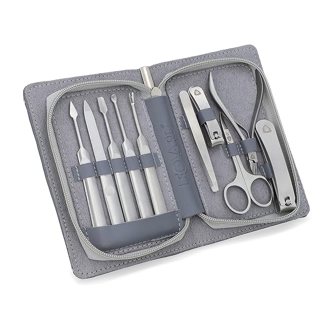 Leovard- Premium Leather Nail Grooming Kit for Men & Women | Manicure Pedicure Set 10 Pcs Stainless Steel Luxury Grooming Kit W/Genuine Full-Grain Leather Travel Carrying Case | Posh Gifts