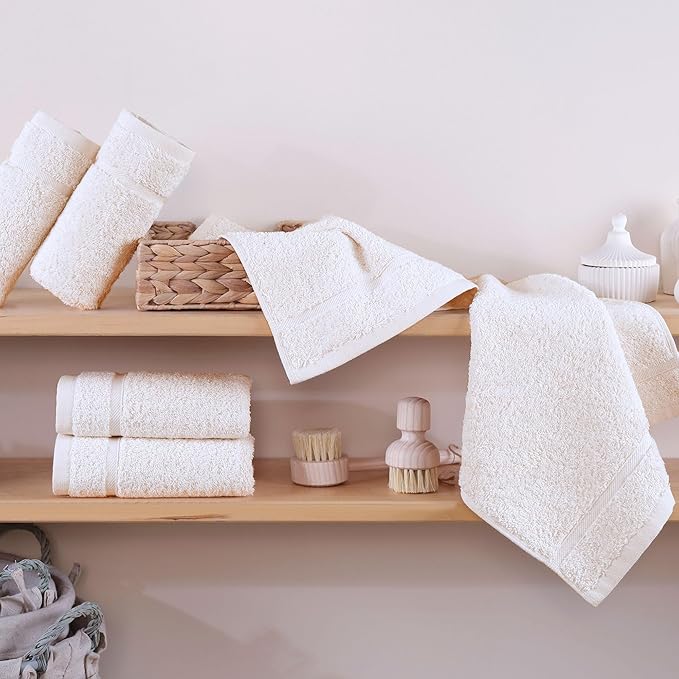 Hawmam Linen Luxury Cotton Washcloths 13x13 Inch - Large Hotel Spa Bathroom Face Towel | 12 Pack | Sea Salt