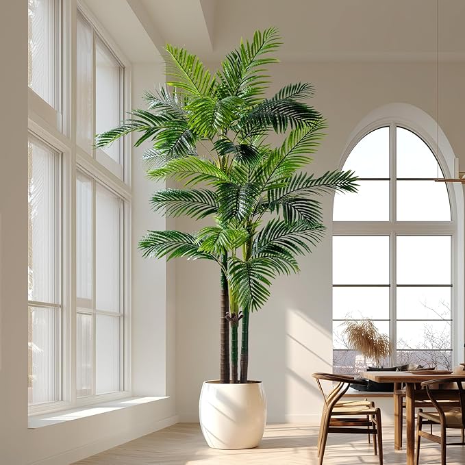 8.2FT Artificial Phoenix Palm Tree with Coconut Fruit Outdoor Indoor Decor Large Faux Coconut Silk Palm Tree Tropical Fake Tree Large Faux Sago Palm Plant for Home Yard Outside Patio Poolside