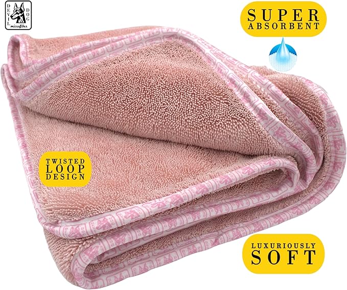 Premium Drying Towel – Large 24x35" Super Absorbent Microfiber Dog Bath Towel – Quick Dry, Soft & Durable Dog Towel for Drying Dogs – 1200 GSM Pink for Beach, Camping & Travel