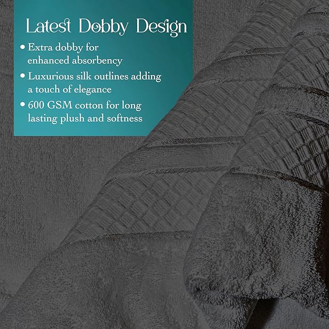 Premium Towel Set: Super absorbent, quick-drying, soft, plush. Features hanging loop, fade-resistant, eco & skin-friendly dyes. Luxury dobby design for bath or spa. (Charcoal, Bath Towel Set of 4)