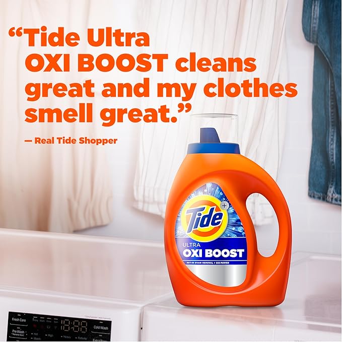 Tide Ultra Oxi Boost Liquid Laundry Detergent, 132 fl oz, 94 Loads, Advanced Stain Remover, Laundry Detergent Liquid with Extra Oxi Power