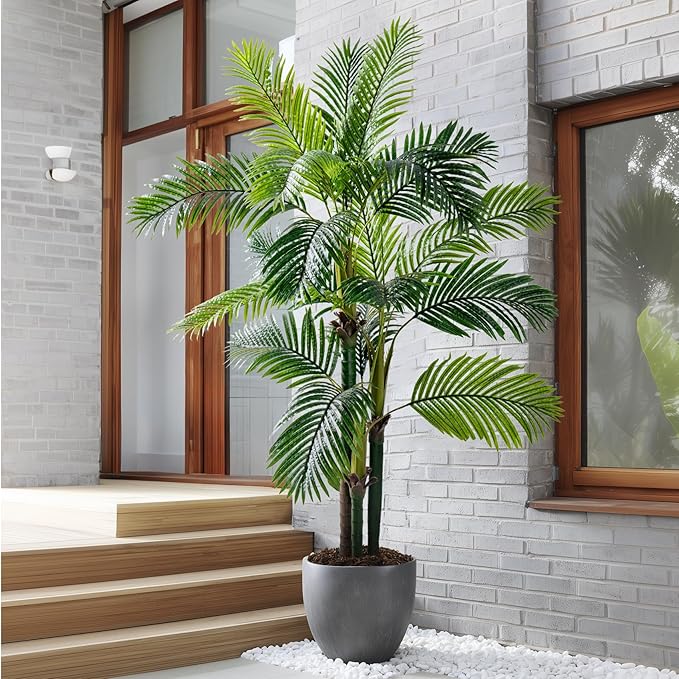 6.2FT Artificial Phoenix Palm Tree with Coconut Fruit Outdoor Indoor Decor Large Faux Coconut Silk Palm Tree Tropical Fake Tree Large Faux Sago Palm Plant for Home Yard Outside Patio Poolside