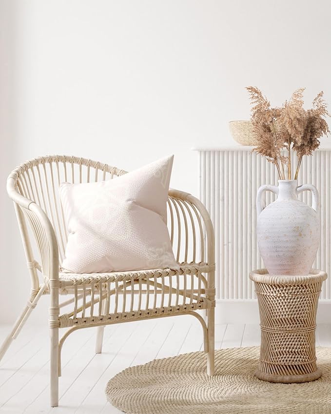 UPWOIGH Ceramic Flower Vase, 11.8 inch Tall Off-White Farmhouse Rustic Vase, Handcrafted Weathered Handle Pottery Vases, Large Flower Terracotta Vases for Home Decor, Living Room, Table, Shelf