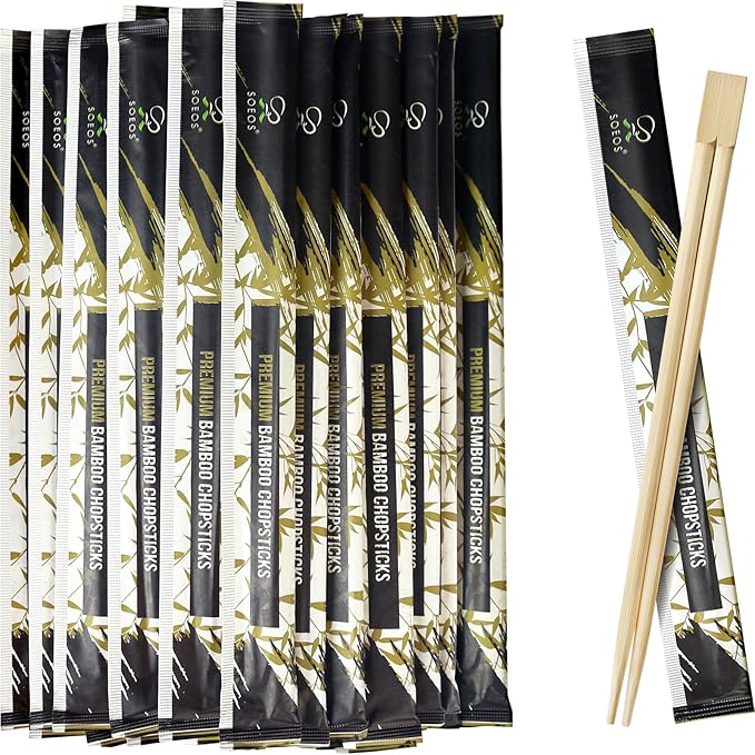 Soeos 200 Disposable Chopsticks Bulk - Natural Wooden Chopsticks & Bamboo Chopstick for Sushi, Takeout, Party - Splinter-Free, Individually Wrapped Single-Use Chopstick (Approx.200 Pairs)