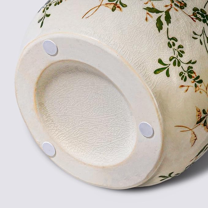 White and Green Vintage Vase, Chinoiserie Floral Vases for Flowers, Rustic Farmhouse Ceramic Vase for Home Decor, Living Room, Shelf, Office, Vintage Room Decor, 9 inch