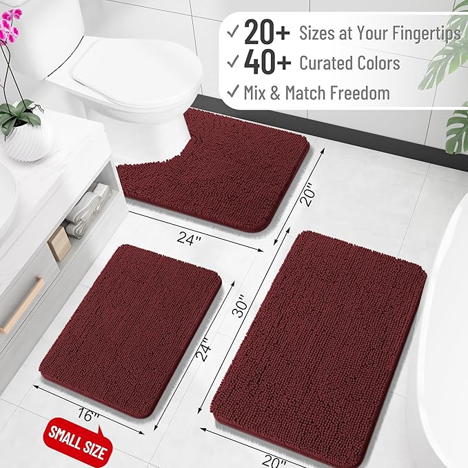 OLANLY Bathroom Rugs 30x20, Extra Soft Absorbent Chenille Bath Rugs, Rubber Backing Quick Dry, Machine Washable Bath Mats for Bathroom Floor, Tub and Shower, Home Decor Accessories, Andorra Red-Brown