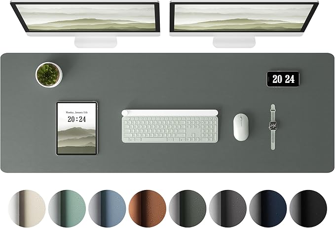 Aothia Leather Desk Pad Protector - Large Mouse Pad, Office Mat, Non-Slip PU Leather Blotter, Laptop Desk Pad, Waterproof Writing Pad for Office and Home (Jungle Green, 38" x 13.7")