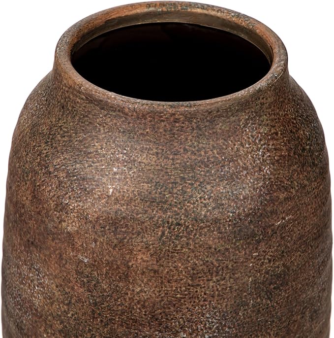 Briful 8.3in Rustic Ceramic Vase, Brown Vintage Flowers Vase, Extra-Large Rustic Farmhouse Vase, Whitewashed Terra Cotta Vase, Antique Pottery Pampas Vase for Home Living Room Kitchen Mantel Decor