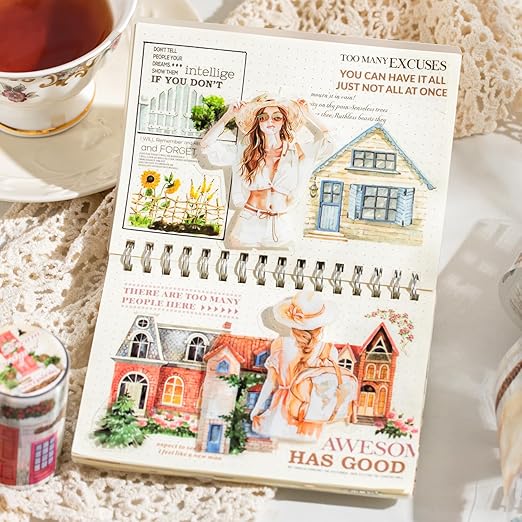 Dream Courtyard PET Tape Set, 4 Rolls of Scenic Ephemera for Junk Journaling, Scrapbooking, Crafting, DIY Projects, Diaries, and Art Supplies